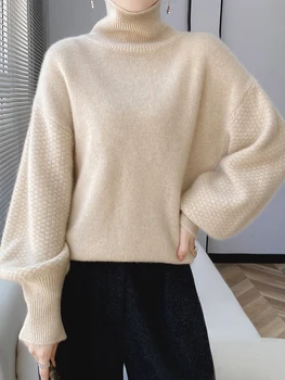 Sieviešu Džemperi Roláky garām piedurknēm Apkakli Sieviešu Džemperis Jaunu Knitwears Cute Drēbes Velk Chauds korejiešu Stila Apģērbu