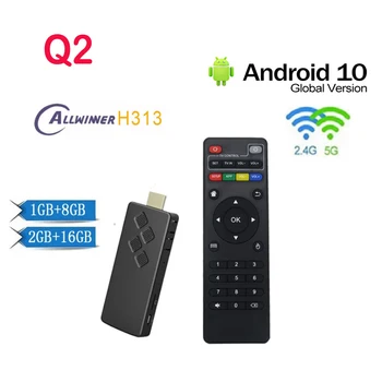Q2 Mini Dongle TV Stick Android 10 4K TVBox 2.4 G/5G Dual WiFi BT4.0 Smart H. 265 Media Player TV Uztvērējs Komplekts TopBox