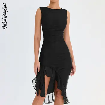 Vasaras Kleitas Sieviete Modes bez Piedurknēm Ruched Midi Kleitu Streetwear Y2k 2000s Estētisko Nelegālo Bodycon Kleitas, Sieviešu Apģērbi