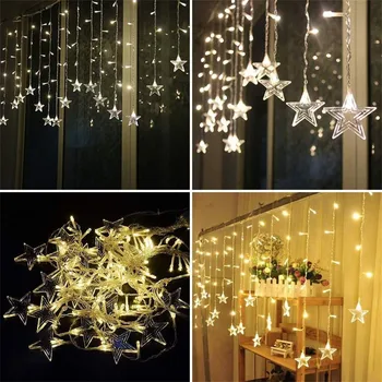 Zvaigzne String Gaismas 96 LED Ziemassvētku Vainags Pasaku Aizkaru gaismas Āra Iekštelpu Guļamistabai Mājas Puse, Kāzu Dekorēšana 2024