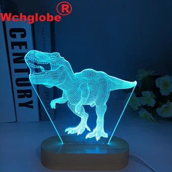 T-Rex 3D LED Nakts Gaismas Lampa Dinozauru Sērija 16 Krāsas Koka-Gaismas Koka Galda Lampas, Koka Rotaļlietas, Dāvanu Bērniem Dropship