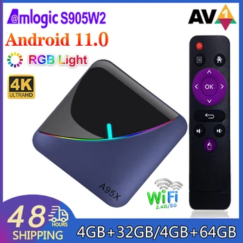A95X F3 Gaisa II TV Kastē Quad-core Amlogic S905W2 AV1 H. 265 100M LAN 2.4&5G Dual Wifi BT5.0 HD (4K HDR+ Smart TV Kastē Media Player