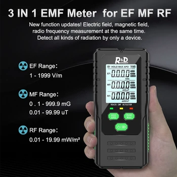 3-In-1 Elektromagnētiskā Lauka Starojuma Detektoru Testeris EMF Metru Daudzfunkcionāls Portatīvie Radio Frekvenču Brīdināt Mērītājs