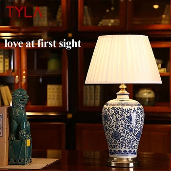TYLA Mūsdienu Keramikas Galda Lampas LED apgaismojuma intensitātes Ķīnas Zilā Un Baltā Porcelāna Galda Gaismas Mājas Dzīvojamā Istaba Guļamistaba